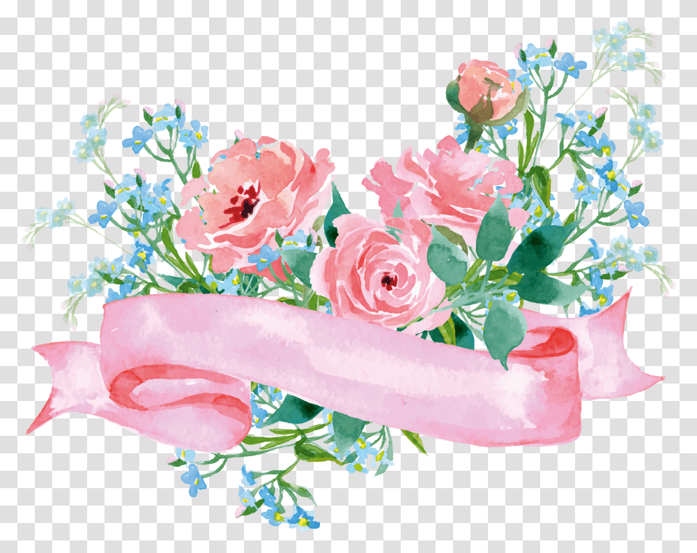 Boquet Bouquet Watercolor Watercolour Flowers Pink And Blue Flowers, Floral Design, Pattern Transparent Png