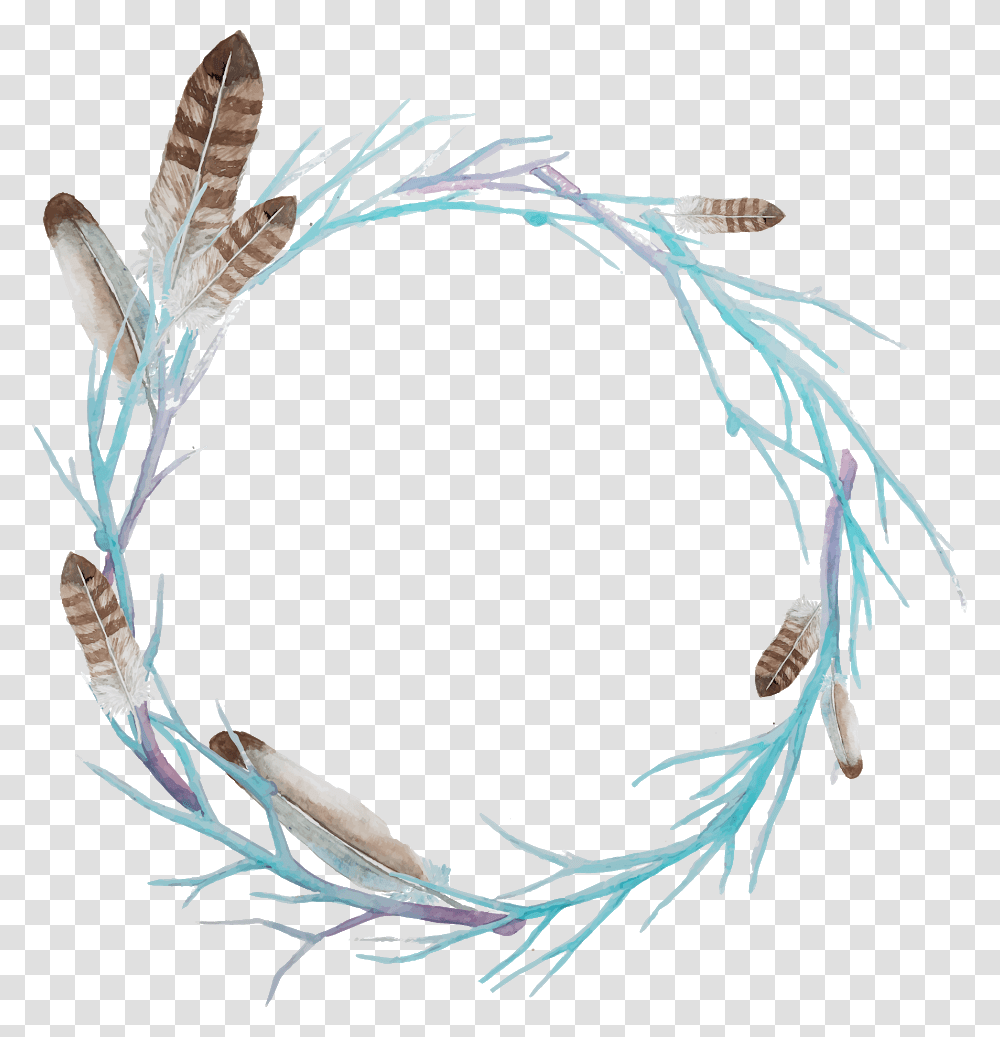 Border Frame Wreath Circle Round Feathers Branches Quote Feathers, Plant, Bird Transparent Png