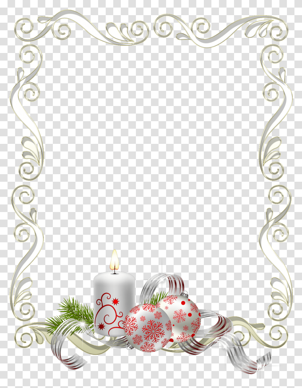 Bordes Para Cartas White Christmas Frame, Candle, Graphics, Floral Design, Pattern Transparent Png