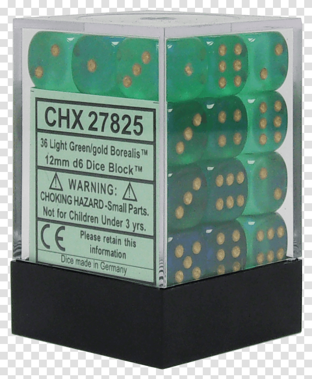 Borealis Light Green With Gold 12mm D6 Box, Carton, Cardboard, Game, Dice Transparent Png