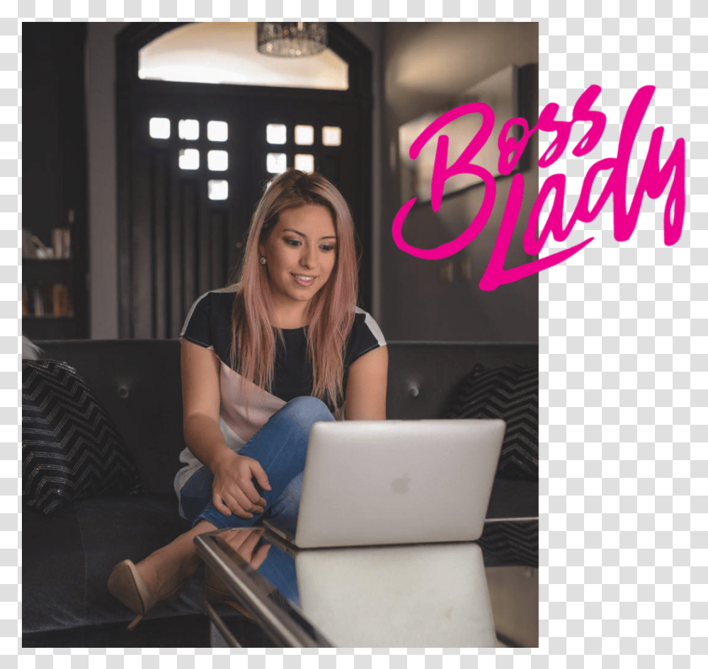 Boss Lady Girl, Person, Sitting, Laptop, Pc Transparent Png