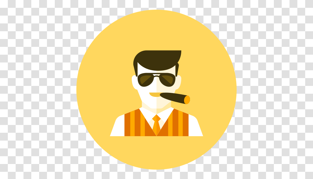 Boss Man Smoking Free Icon Of Kameleon Yellow Round Icon, Label, Text, Sunglasses, Accessories Transparent Png