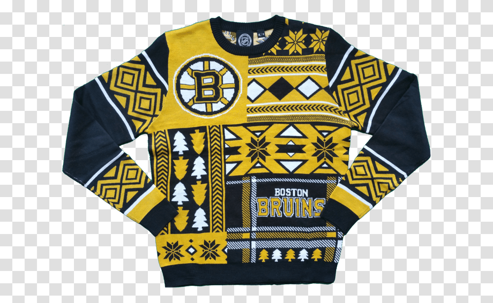 Boston Bruins Patchwork Ugly Christmas Sweater Packers Sweater, Apparel, Shirt, Jersey Transparent Png