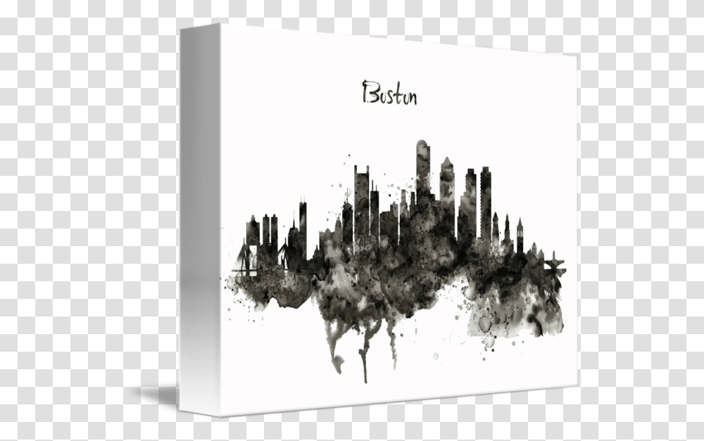 Boston Skyline Black And White Boston Skyline Black And White Watercolor, Text, Chandelier, Art, Poster Transparent Png