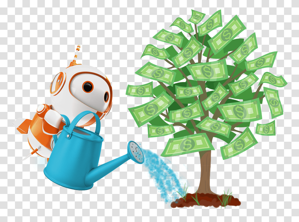 Bot With Wateringcan Moneytree Animated Money Tree, Toy, Watering Can, Tin Transparent Png