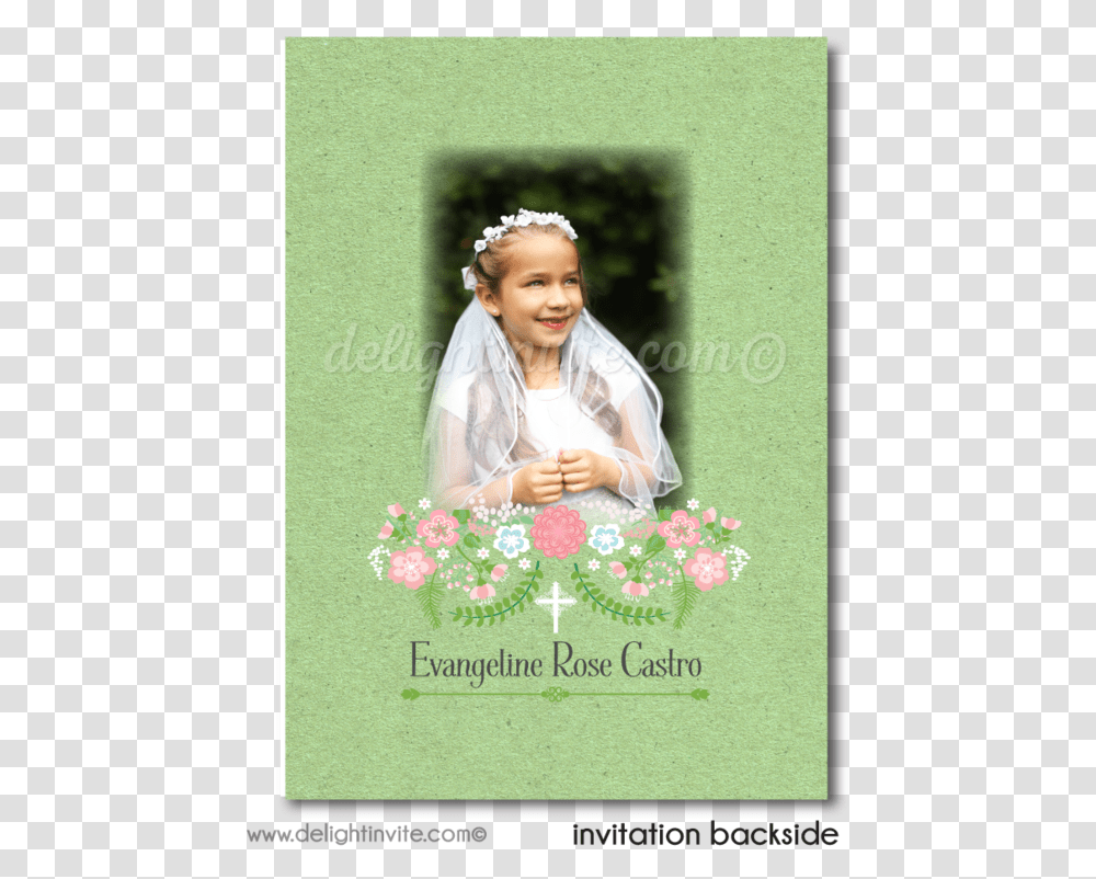 Botanical Floral First Holy Communion Invites For Girls Geranium, Person, Human, Poster, Advertisement Transparent Png