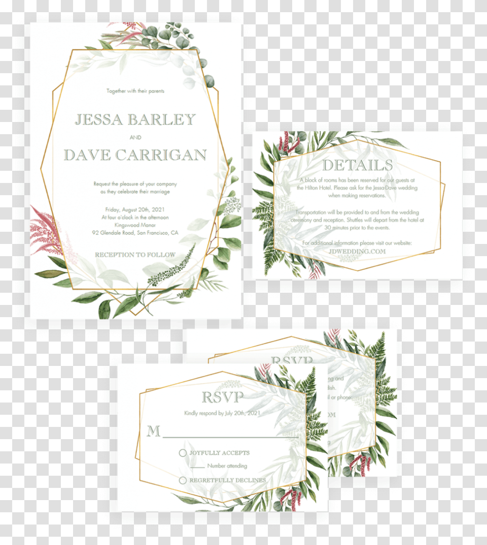 Botanical Wedding Invitation Set Geometric Flower Invitation Template, Label, Diploma, Document Transparent Png