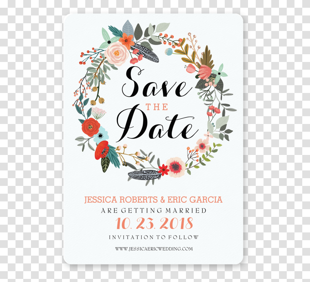 Botanical Wreath Invitation Save The Date Template Hd, Flyer, Poster, Paper Transparent Png
