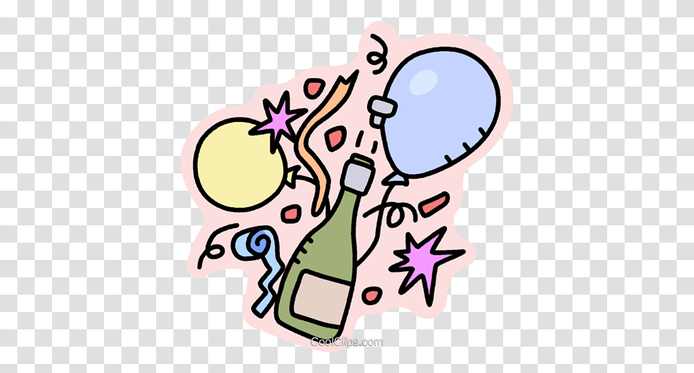 Bottle Of Champagne With Balloons Royalty Free Vector Clip Art, Doodle, Drawing, Bowling, Beverage Transparent Png