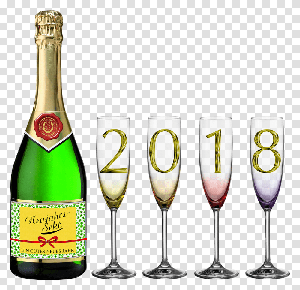 Bottle Of Sparkling Winechampagne Glassesnew Year's Eve Happy New Year 2018 Images, Alcohol, Beverage, Drink, Wine Glass Transparent Png