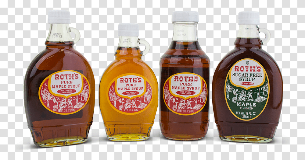 Bottles Of Various Kinds Of Roth S Pure Maple Syrup Bottle, Seasoning, Food, Beer, Alcohol Transparent Png