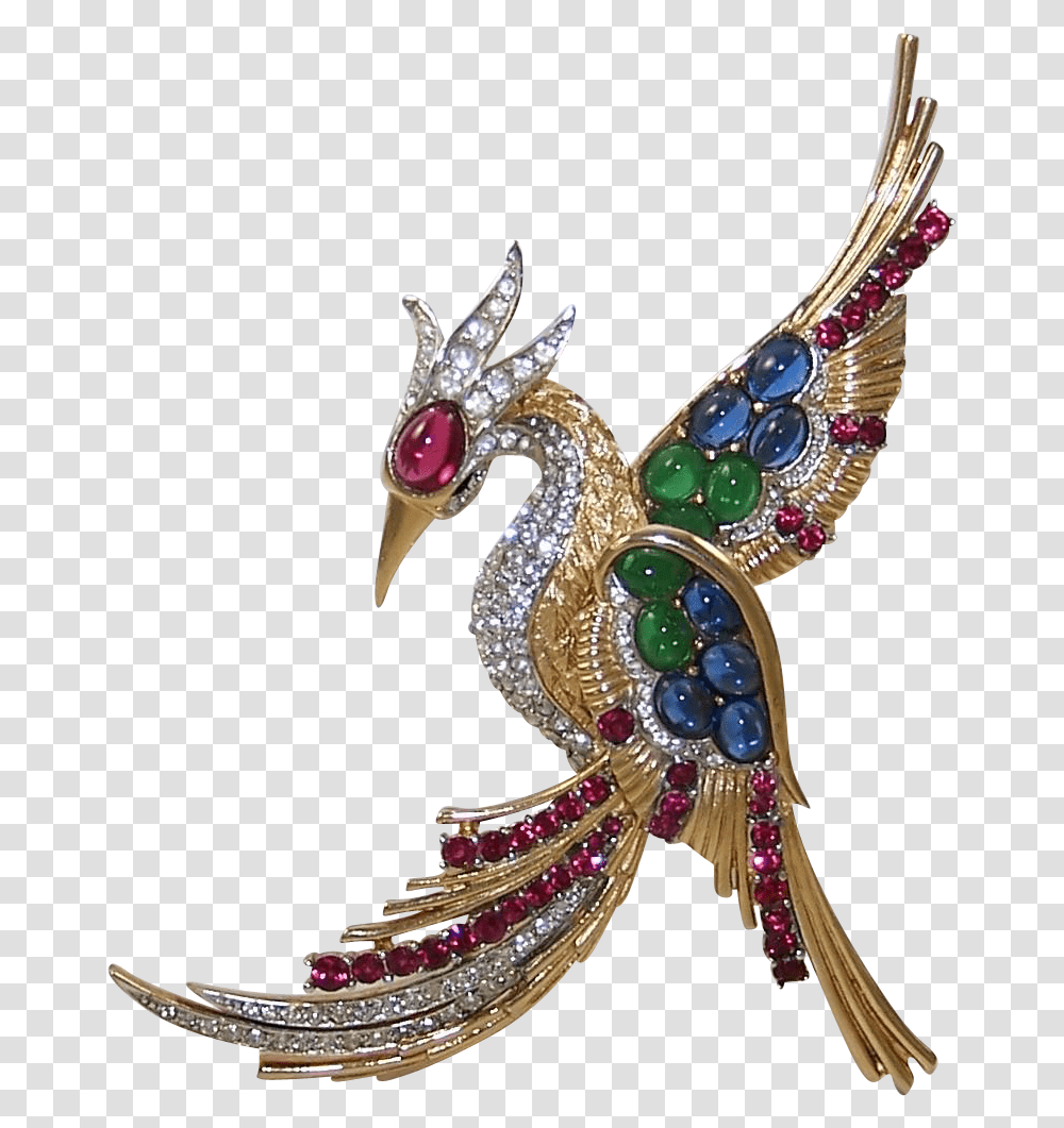Boucher Large Sapphire Ruby Chrysoprase And Diamante Phoenix Bird, Jewelry, Accessories, Accessory, Brooch Transparent Png