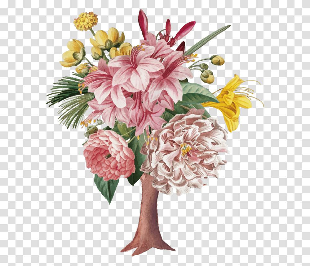 Bouquet De Fleurs Dessin Realiste, Plant, Flower, Blossom, Floral Design Transparent Png