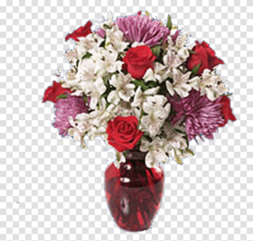Bouquet For Valentine Mixed Flowers With Vase Bouquet, Plant, Blossom, Flower Bouquet, Flower Arrangement Transparent Png