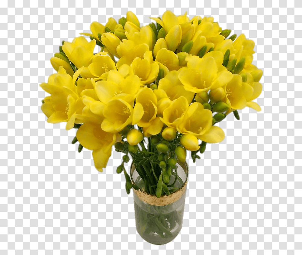 Bouquet Of Yellow Freesias Freesia Flower, Plant, Blossom, Flower Bouquet, Flower Arrangement Transparent Png