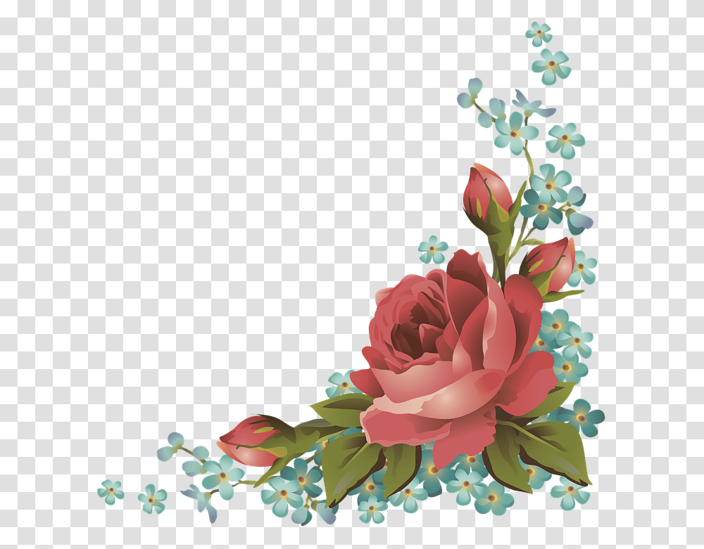 Bouquet Rose Forget Menot Free Image On Pixabay Frame Corner Flower Border, Plant, Floral Design, Pattern, Graphics Transparent Png