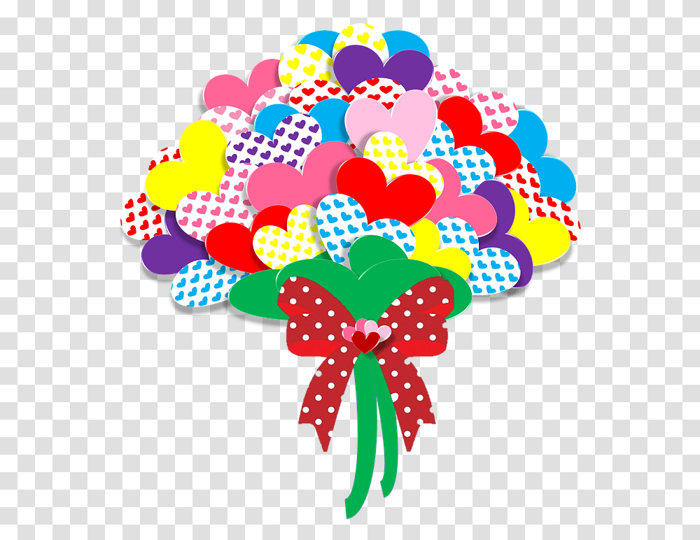 Bow Bouquet Red Heart Flowers Valentine Happy Birthday June 29, Graphics, Pattern, Floral Design Transparent Png