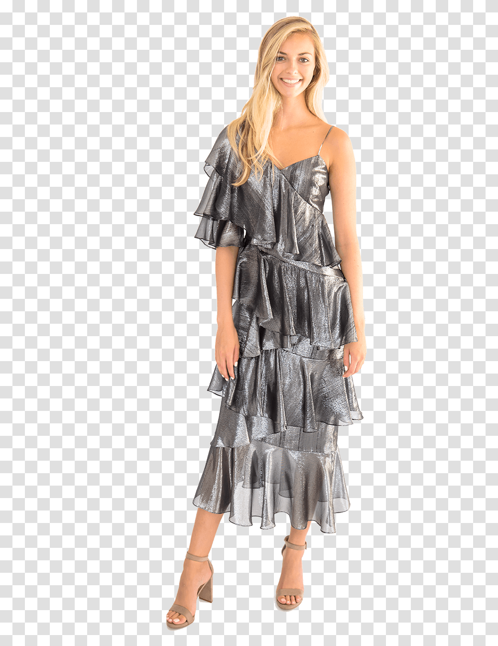 Bowie Gunmetal Ruffle Dress Day Dress, Apparel, Evening Dress, Robe Transparent Png