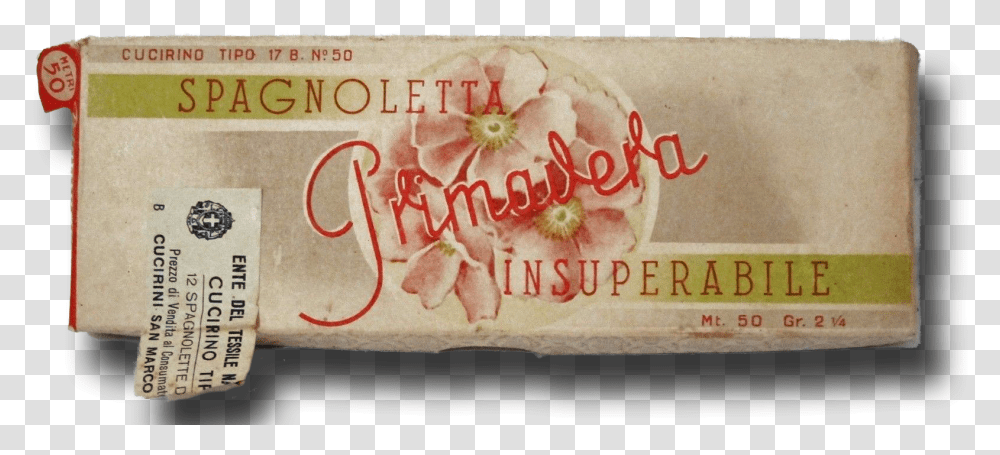 Box Of Vintage Italian Thread Label, Alphabet, Food, Plant Transparent Png