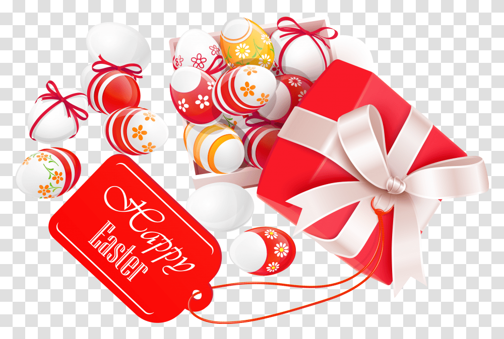 Box Picture Gift With Easter Eggs Egg Clipart Happy Easter Red, Food, Candy, Sweets, Confectionery Transparent Png