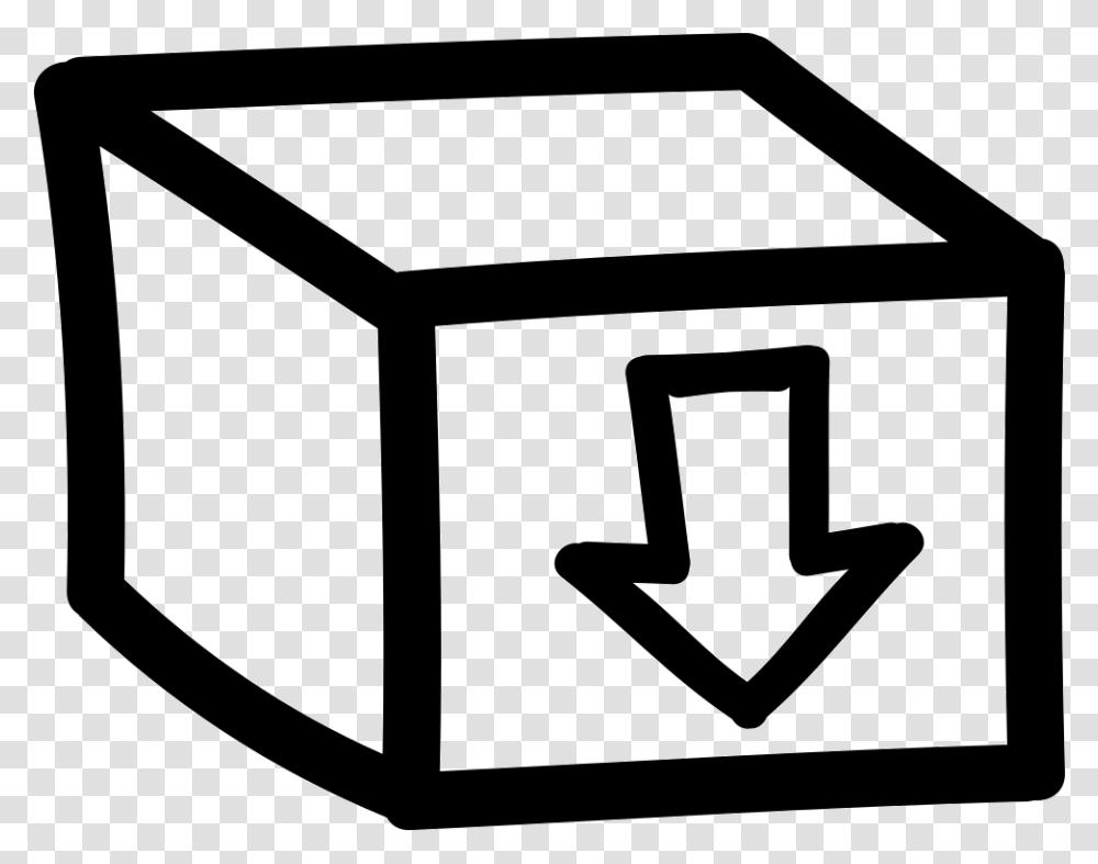 Box With An Arrow Sign Pointing Down Hand Drawn Symbol Cajas Con Flecha, Tabletop, Furniture, Label Transparent Png