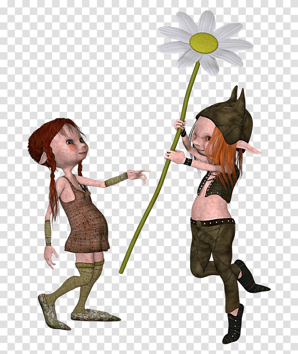 Boy And Girl Elf Flower Free Photo Beautiful Vintage Josip Cliparts, Person, Shoe, Footwear Transparent Png