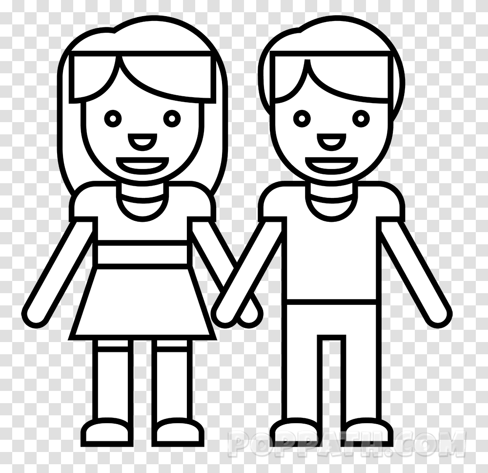 Boy And Girl Emoji Black And White, Stencil, Hand Transparent Png