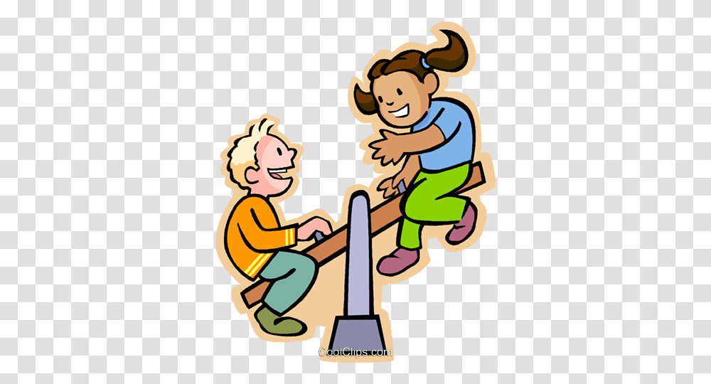 Boy And Girl On A Teeter Totter Royalty Free Vector Clip Art, Toy, Seesaw, Poster, Advertisement Transparent Png