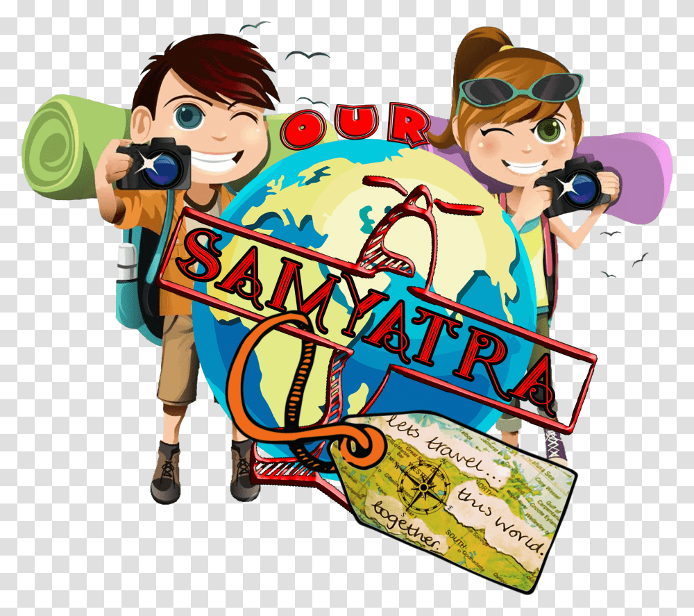 Boy And Girl Travelling Cartoon, Person, Leisure Activities, Crowd, Meal Transparent Png