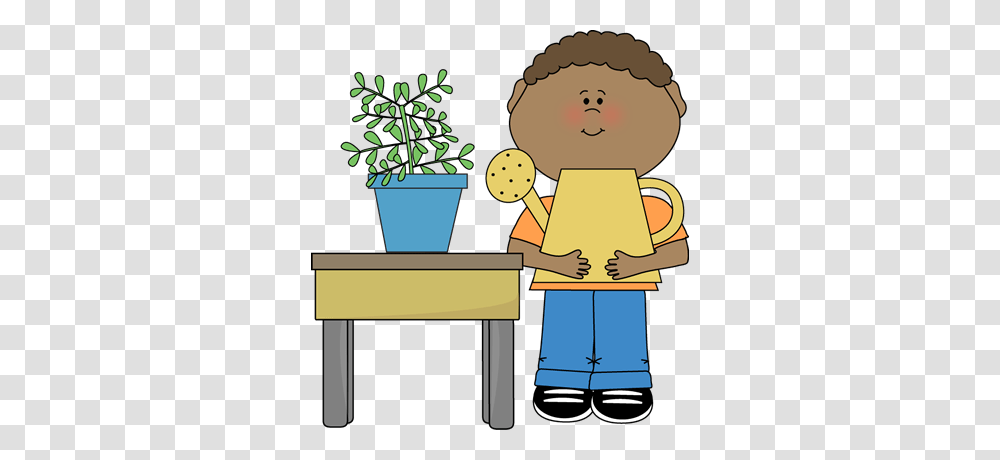 Boy Classroom Plant Helper Clip Art, Sitting, Female, Standing, Furniture Transparent Png