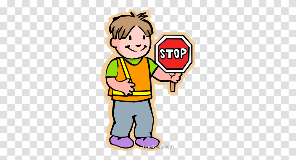 Boy Crossing Guard With Stop Sign Royalty Free Vector Clip Art, Poster, Advertisement, Stopsign Transparent Png