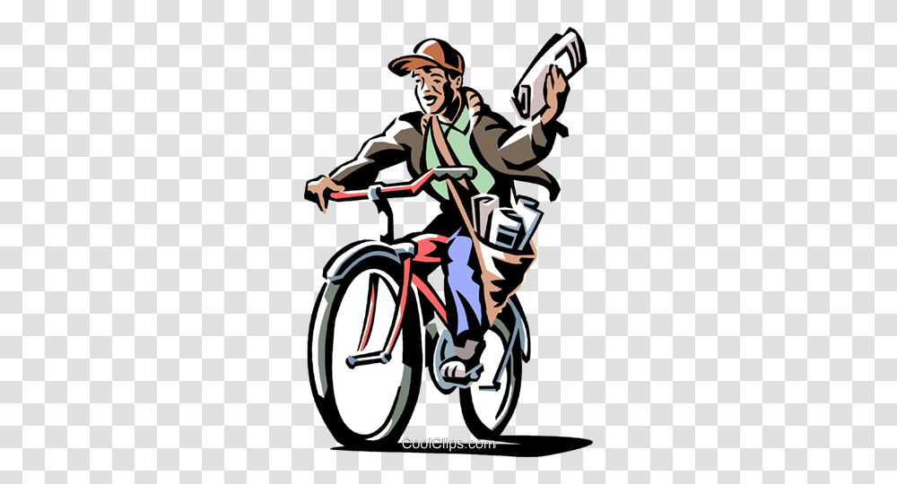 Boy Delivering A Newspaper On His Bike Royalty Free Vector Clip, Bicycle, Vehicle, Transportation, Person Transparent Png