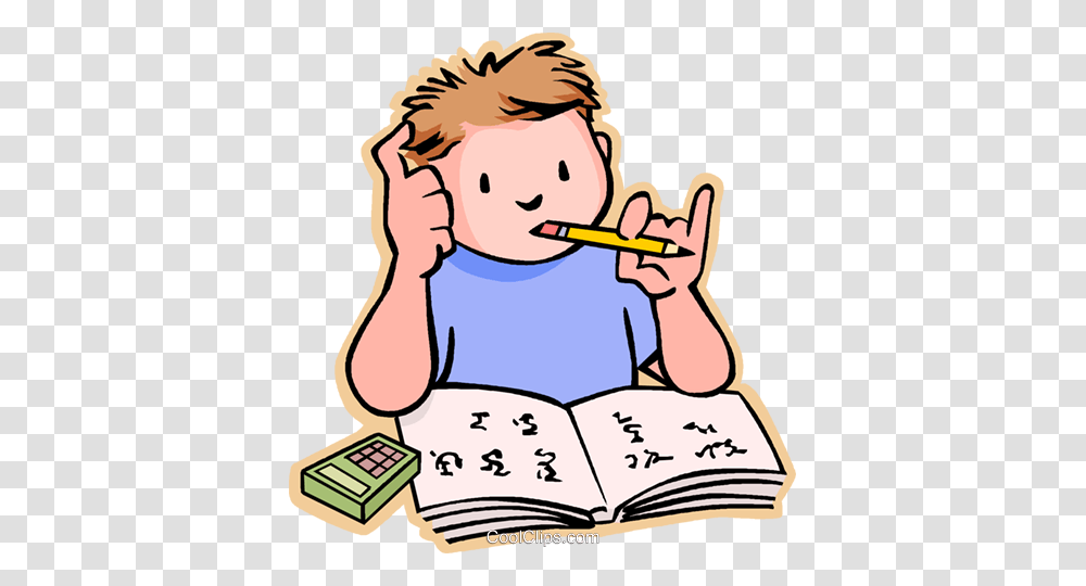 Boy Doing His Home Work Royalty Free Vector Clip Art Illustration, Pencil, Girl, Female Transparent Png