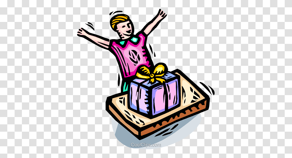 Boy Excited To Open Birthday Gift Royalty Free Vector Clip Art, Person, Musician, Musical Instrument, Food Transparent Png