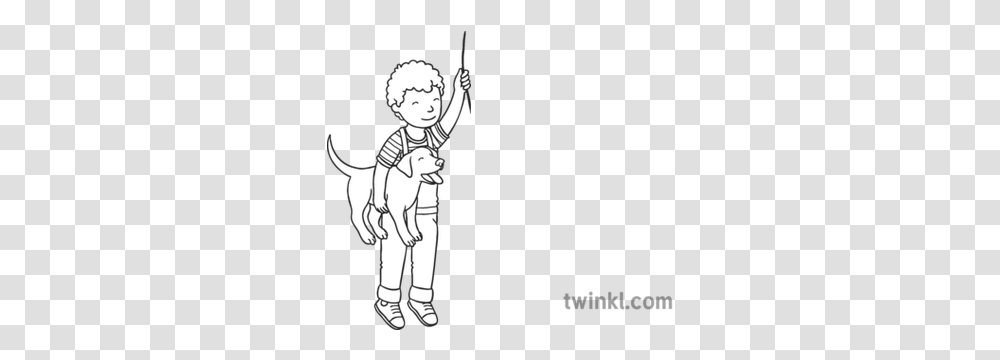 Boy Holding Dog And Balloon String People Pets Story Eyfs Self Checkout Black And White, Person, Human, Toy, Swing Transparent Png
