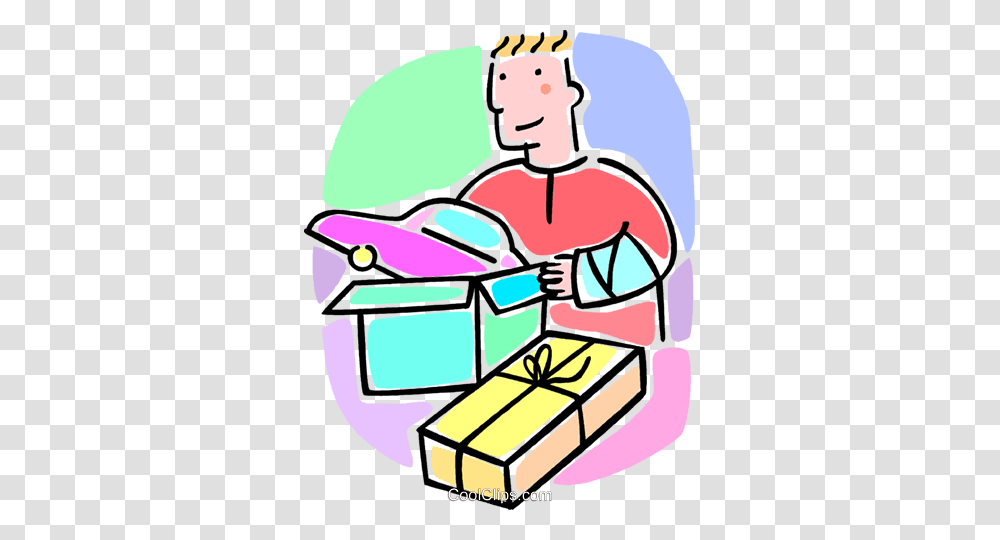 Boy In A Cast Opening A Present Royalty Free Vector Clip Art Transparent Png