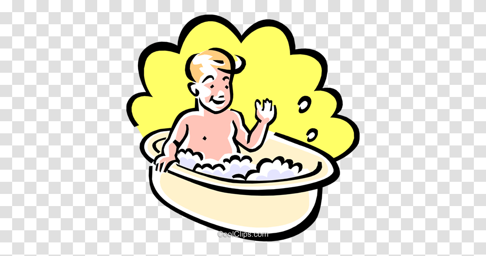 Boy In Bath Royalty Free Vector Clip Art Illustration, Washing, Face, Bowl, Tub Transparent Png