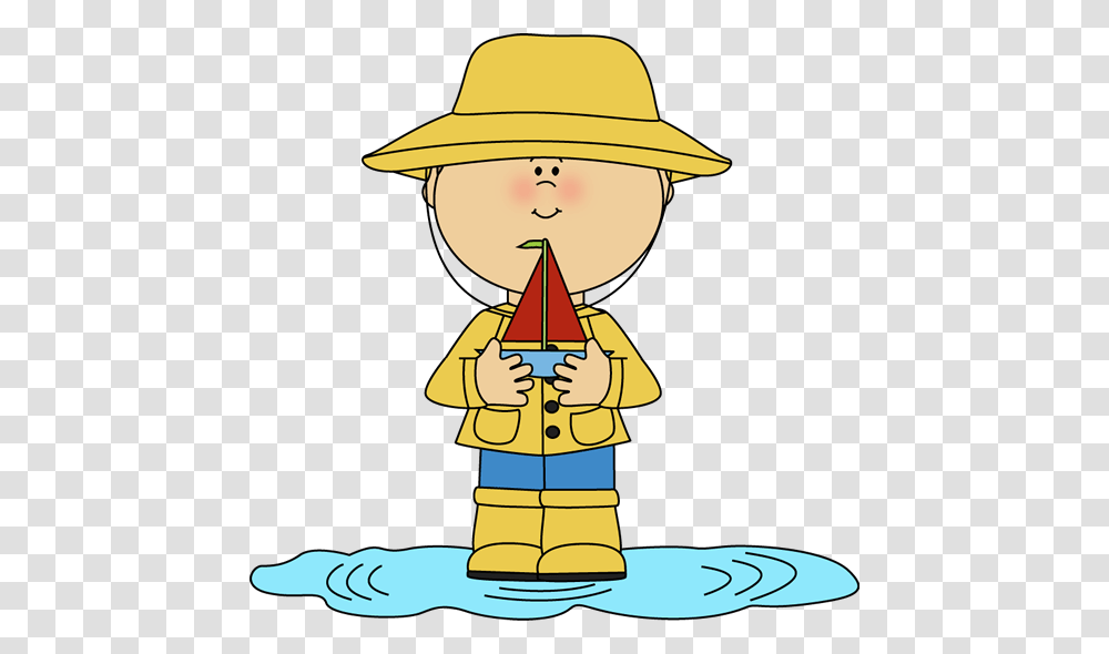 Boy In Rain Puddle With Toy Boat Clip Art, Hat, Apparel, Sun Hat Transparent Png