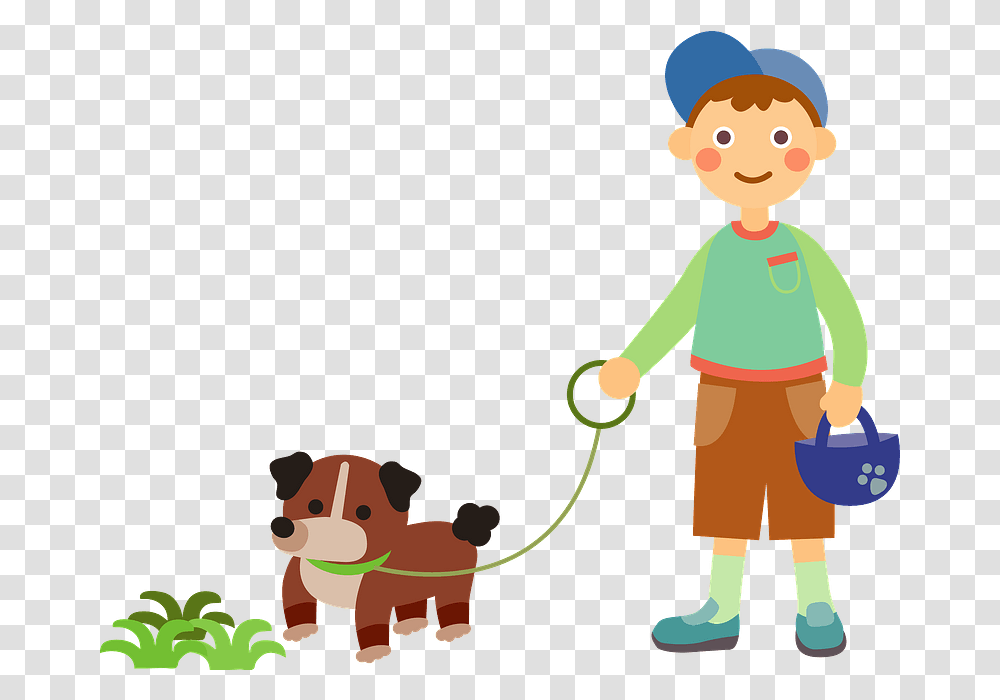 Boy Is Walking His Dog Clipart Free Download Walking With Dog Clipart, Person, Green, Plant, Elf Transparent Png
