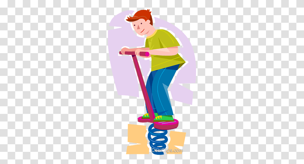 Boy On A Pogo Stick Royalty Free Vector Clip Art Illustration, Cleaning, Poster, Advertisement, Broom Transparent Png