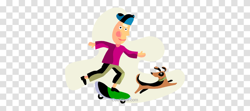 Boy On A Skateboard Walking His Dog Royalty Free Vector Clip Art, Person, Outdoors Transparent Png
