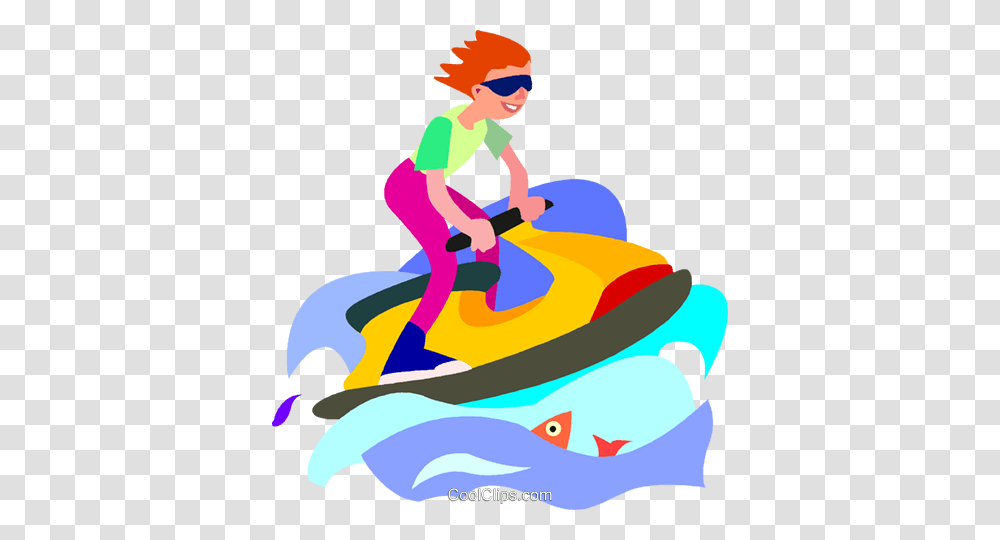 Boy Playing On A Jet Ski Royalty Free Vector Clip Art Illustration, Vehicle, Transportation, Person, Human Transparent Png