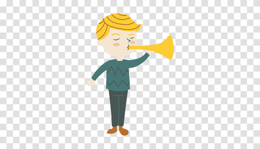 Boy Playing Trumpet Horn Cartoon, Brass Section, Musical Instrument, Bugle, Person Transparent Png