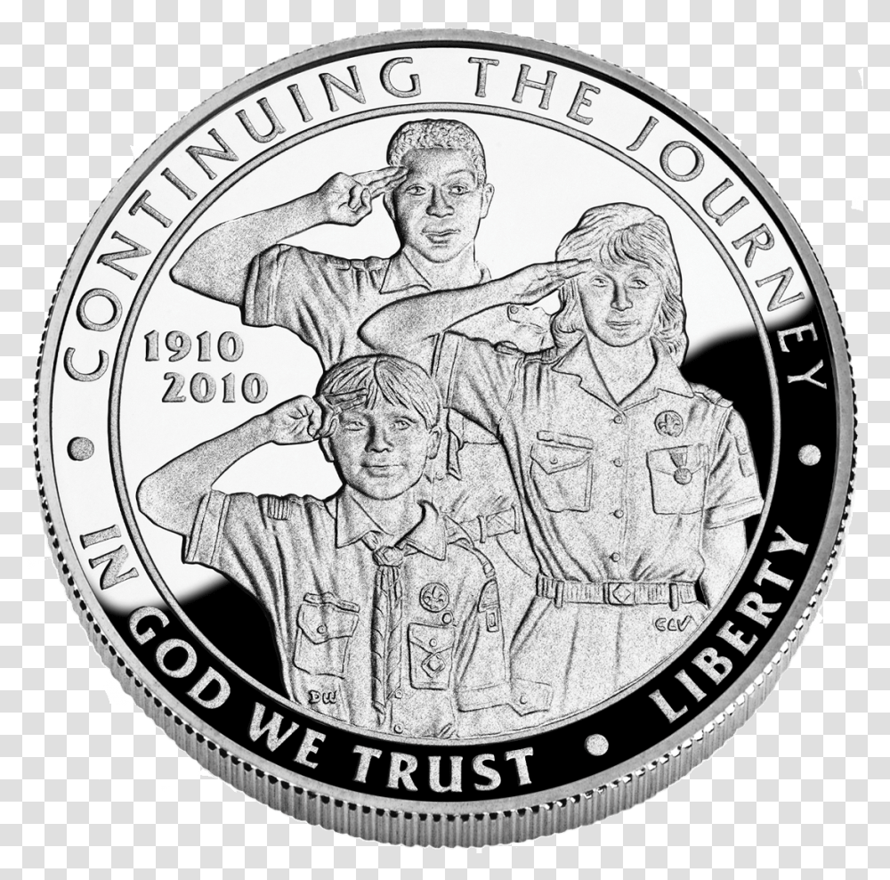 Boy Scouts Of America Silver Dollar Centennial Commemorative Boy Scouts Of America, Person, Human, Coin, Money Transparent Png