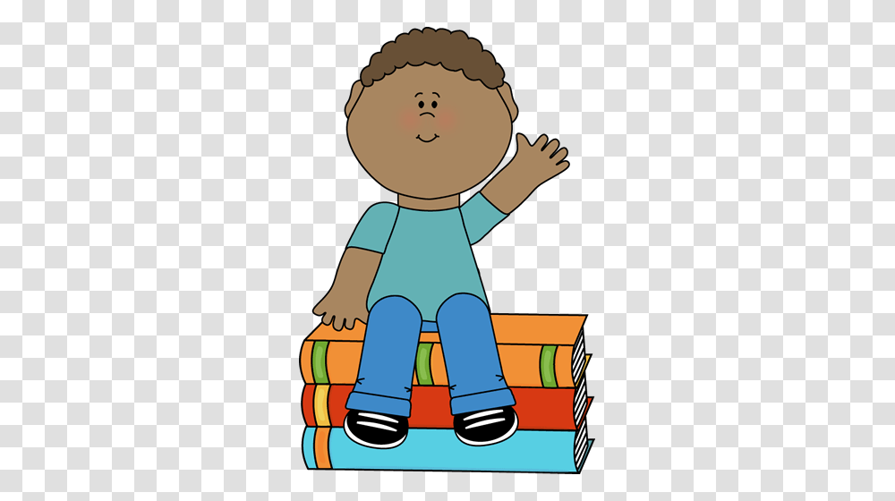 Boy Sitting On Books And Waving Clip Art, Lifejacket, Vest, Apparel Transparent Png