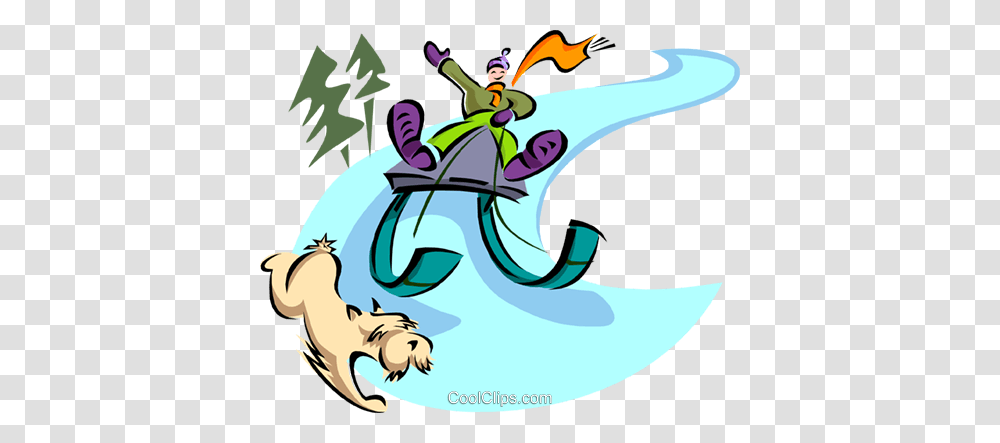 Boy Sliding With Toboggan And Dog Royalty Free Vector Clip Art, Outdoors, Hook, Claw, Snow Transparent Png