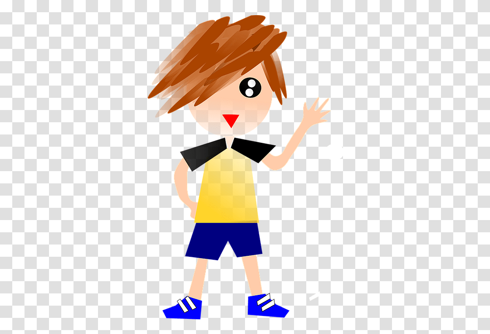 Boy Soccer Player Sportive Hello Waving Carton Clip Art, Girl, Female, Hand Transparent Png