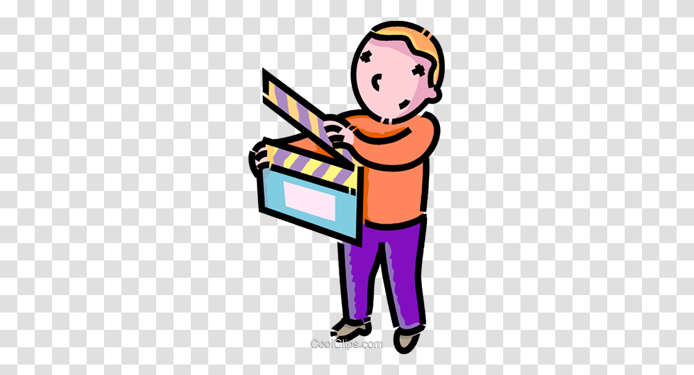 Boy With A Clapper Board Royalty Free Vector Clip Art Illustration, Gift, Carton, Box Transparent Png
