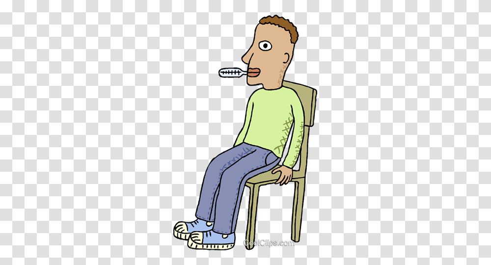 Boy With A Thermometer In His Mouth Royalty Free Vector Clip Art, Sitting, Furniture, Chair Transparent Png