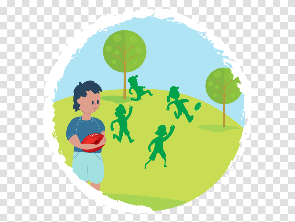 Boy With An Afl Ball Looking At Other Kids Playing Kid Friends, Plant, Person, Human, Food Transparent Png